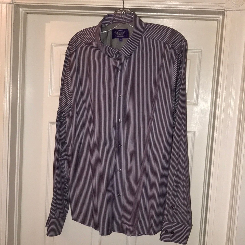Men’s Bestall Long Sleeve Button Down Shirt Striped Purple Size XXL